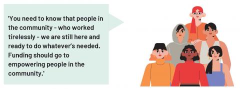 Illustration of a group of women next to a quote which reads as below