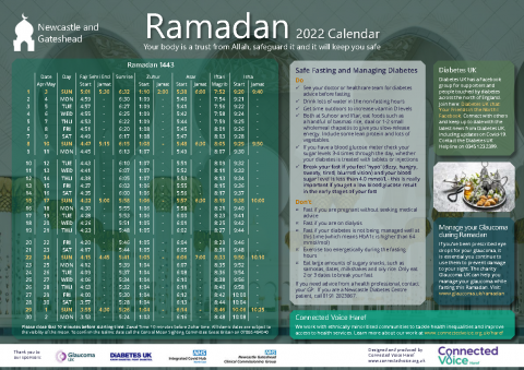 Image of the Newcastle and Gateshead Ramadan Calendar - pdf download is below 