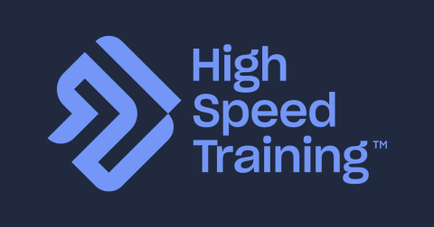 The High Speed Training logo, featuring lilac coloured text on a dark grey-purple background